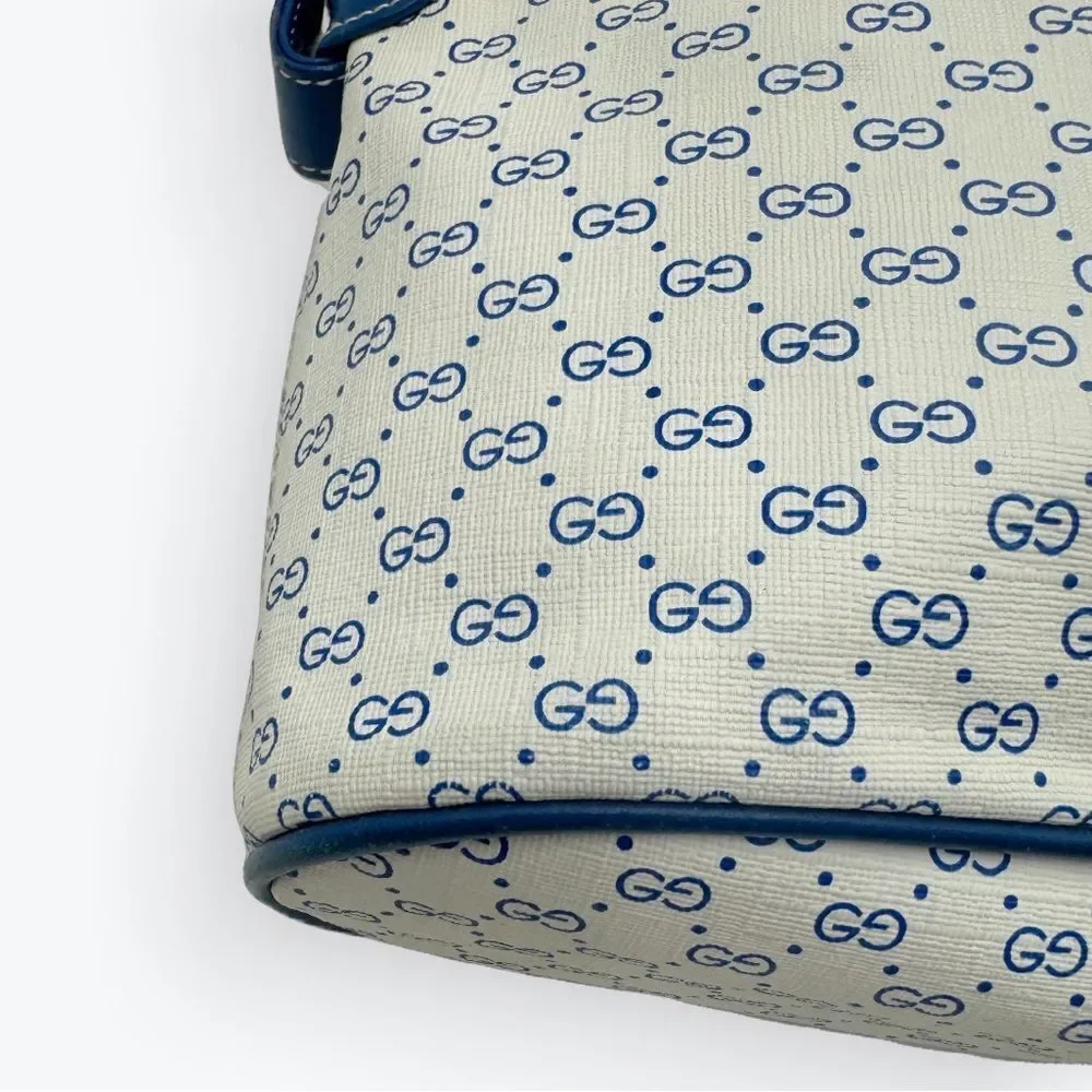 Auth Old Gucci Vintage Blue White Mini Supreme PVC Small Bucket Bag Cinch